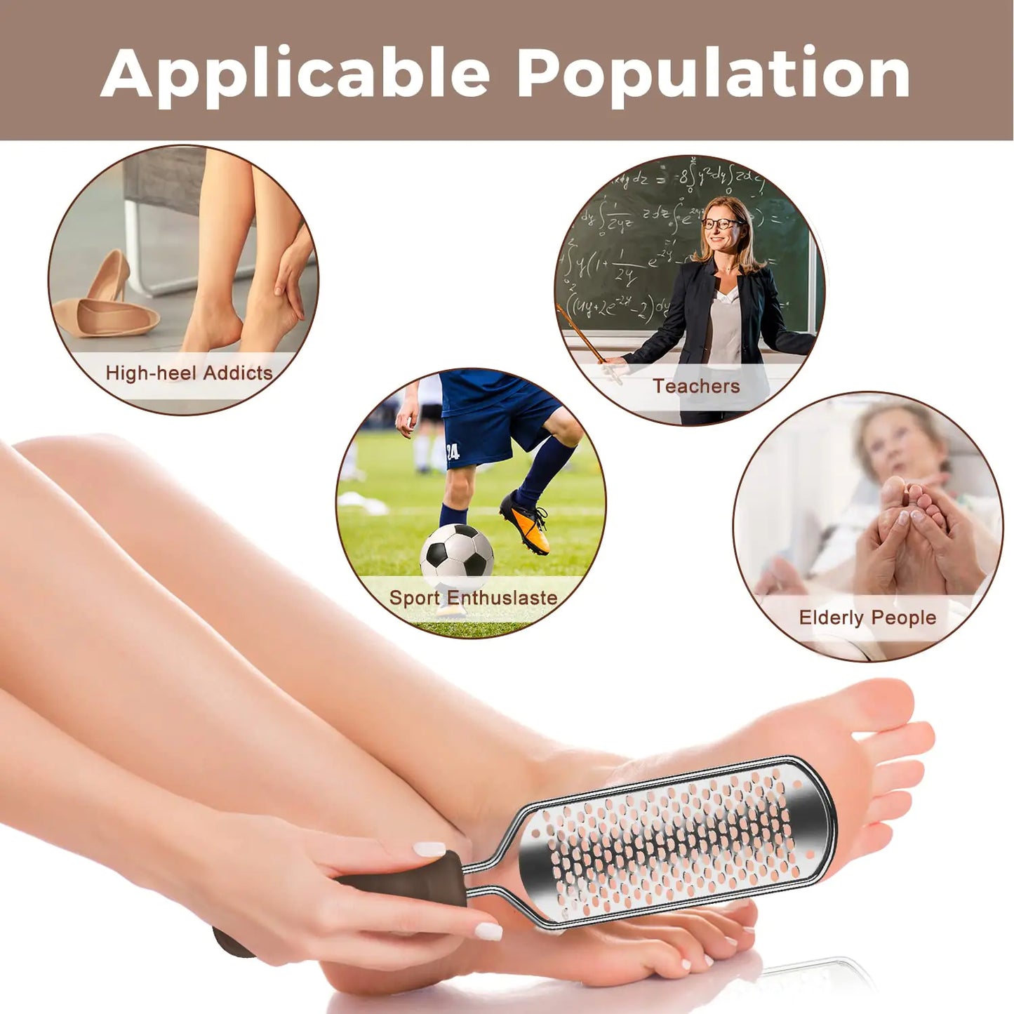 Foot File Foot Scrubber Pedicure - Callus Remover for Feet Easkep Professional Grater Rasp Foot Scraper Corns Callous Removers Cracked Dead Skin Remover for Dry and Wet Feet (Silver) Silver